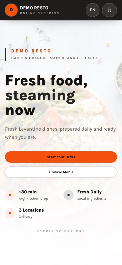 Modern Service restaurant storefront shown on a mobile phone